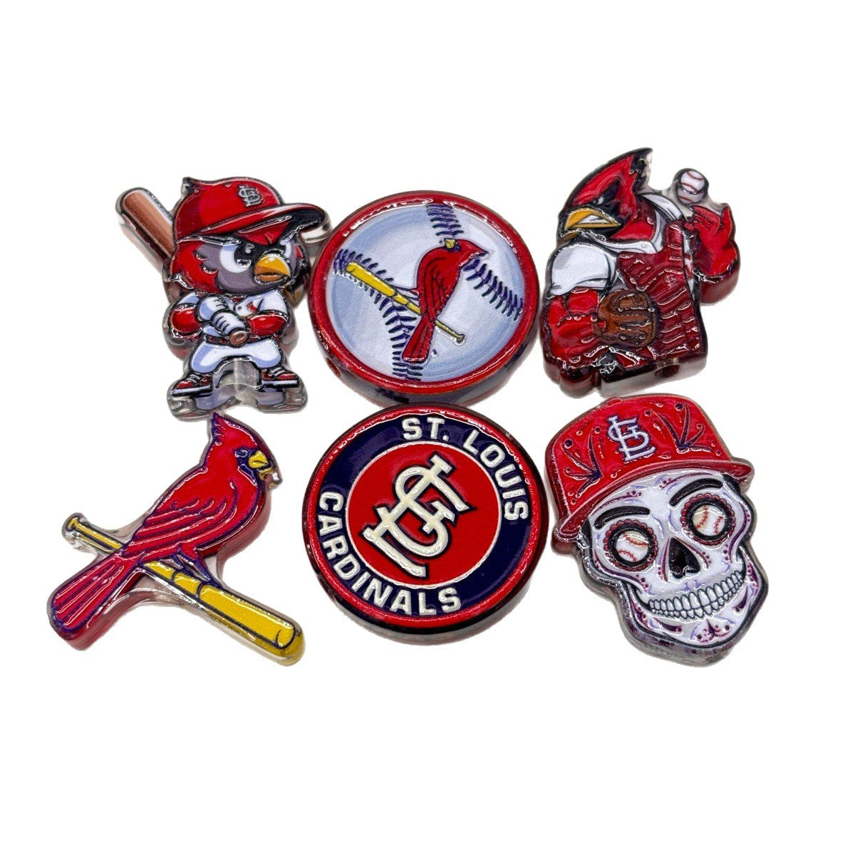 St. Louis Baseball Acrylic Focal Beads, Red Cardinal Mascot & Batting Bird Beads for DIY Beadable Pens & Keychains