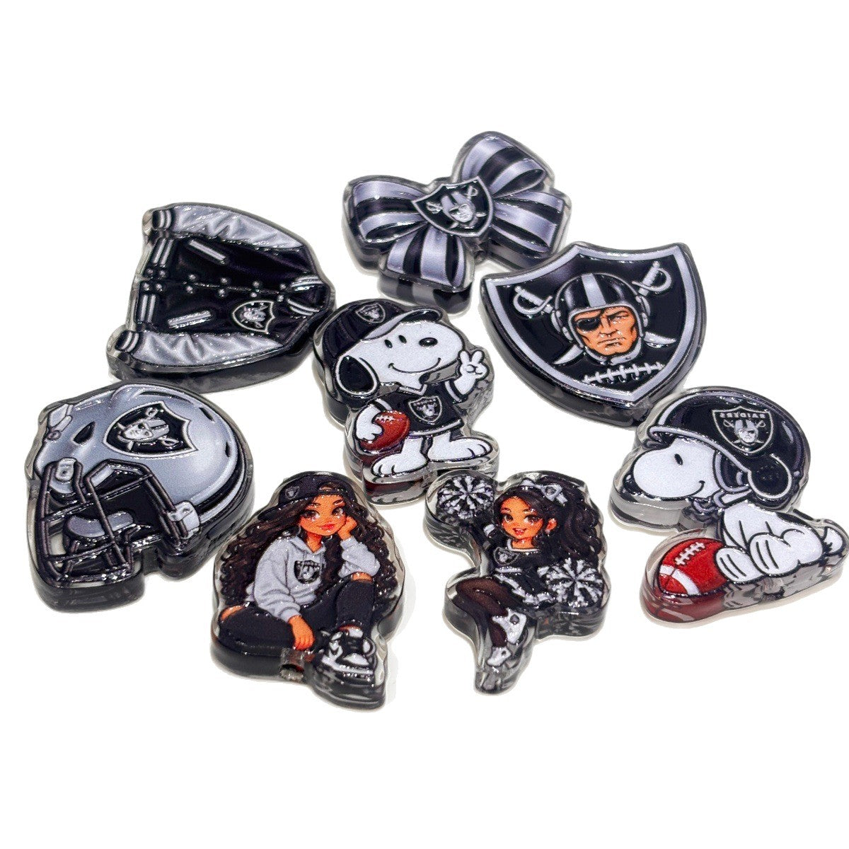 Silver & Black Football Dynasty Acrylic Focal Beads, Pirate Mascot & Cheerleader Girl Beads for DIY Beadable Pens & Keychains