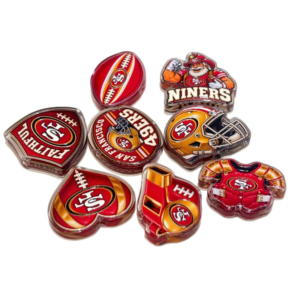 Red & Gold Football Faithful Acrylic Focal Beads, Gold Helmet & Coach Whistle Beads for DIY Beadable Pens & Keychains
