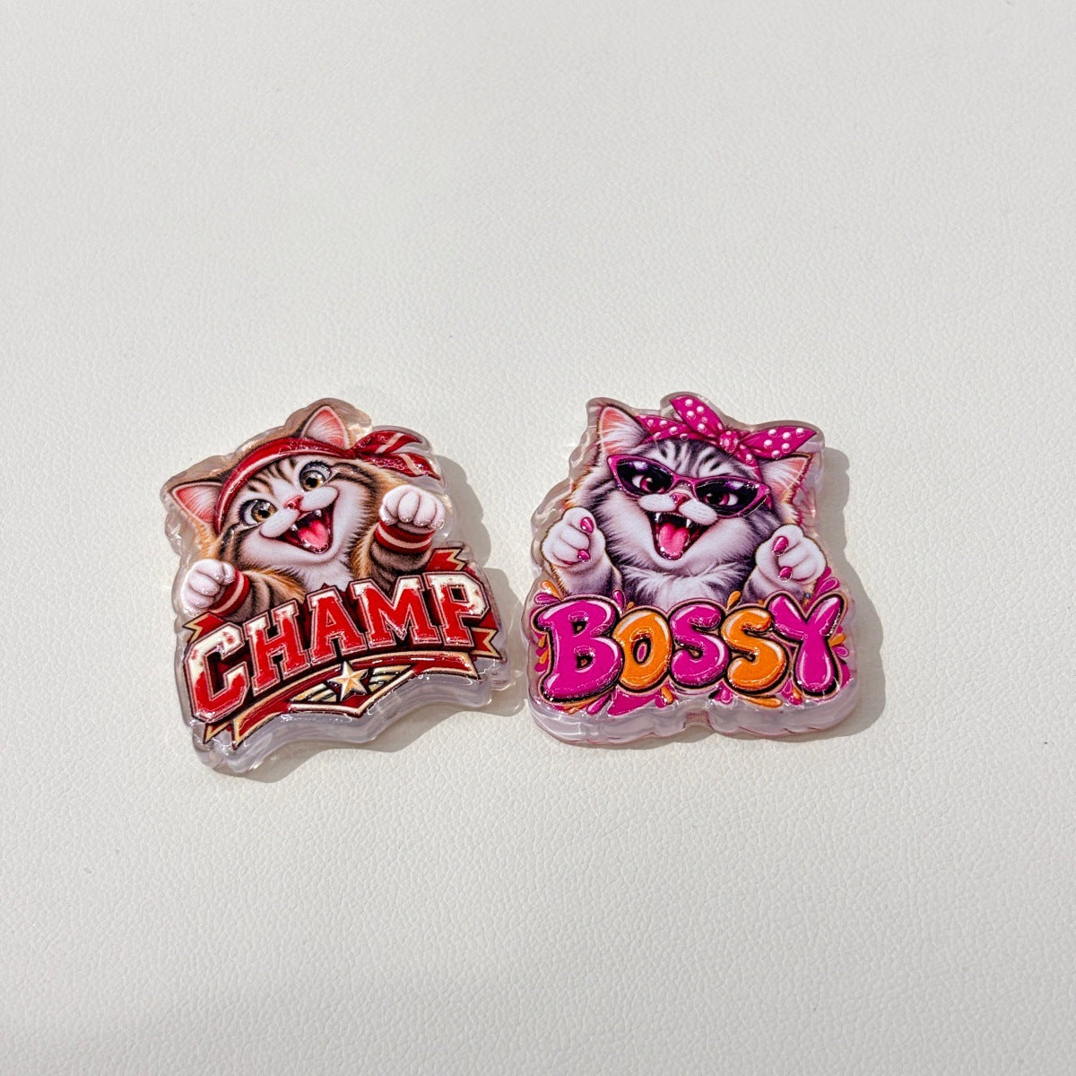 Cute Cat Personality Slang Acrylic Focal Beads, Retro Dreamer & Bossy Kitten Beads for DIY Beadable Pens & Keychains