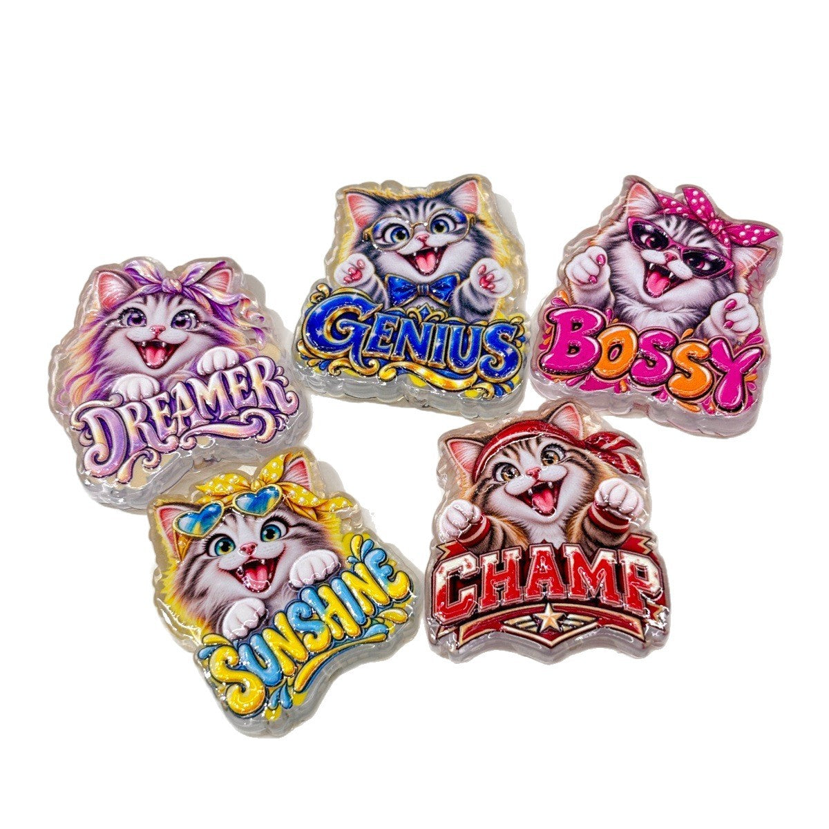 Cute Cat Personality Slang Acrylic Focal Beads, Retro Dreamer & Bossy Kitten Beads for DIY Beadable Pens & Keychains