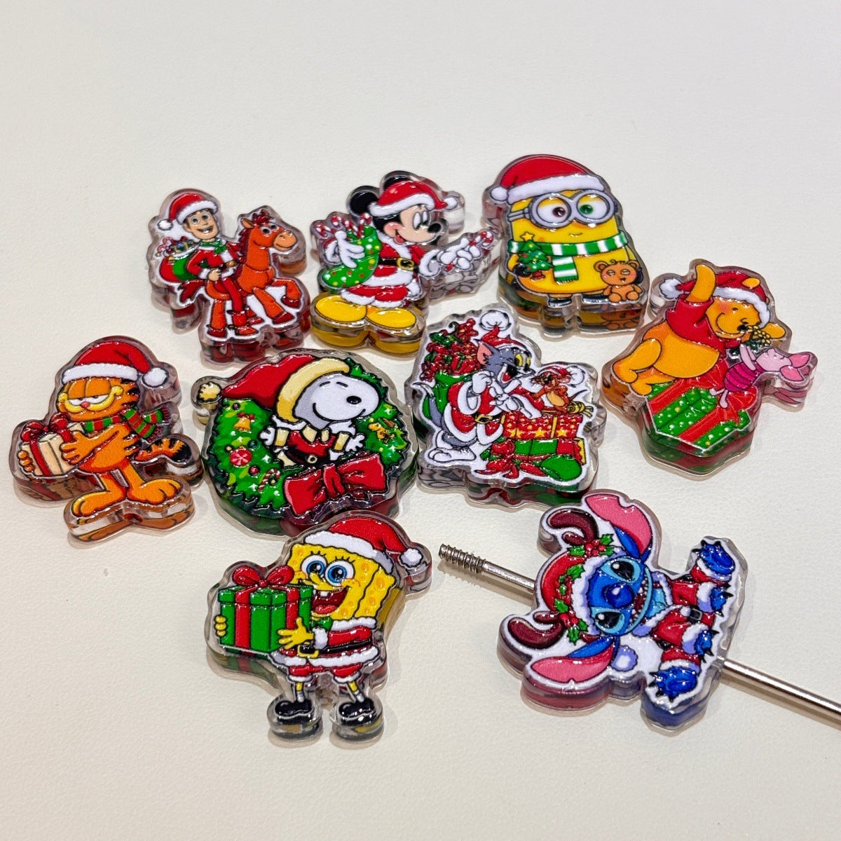 Holiday Cartoon Friends Acrylic Focal Beads, Christmas Santa Pals & Wreath Beads for DIY Beadable Pens & Keychains