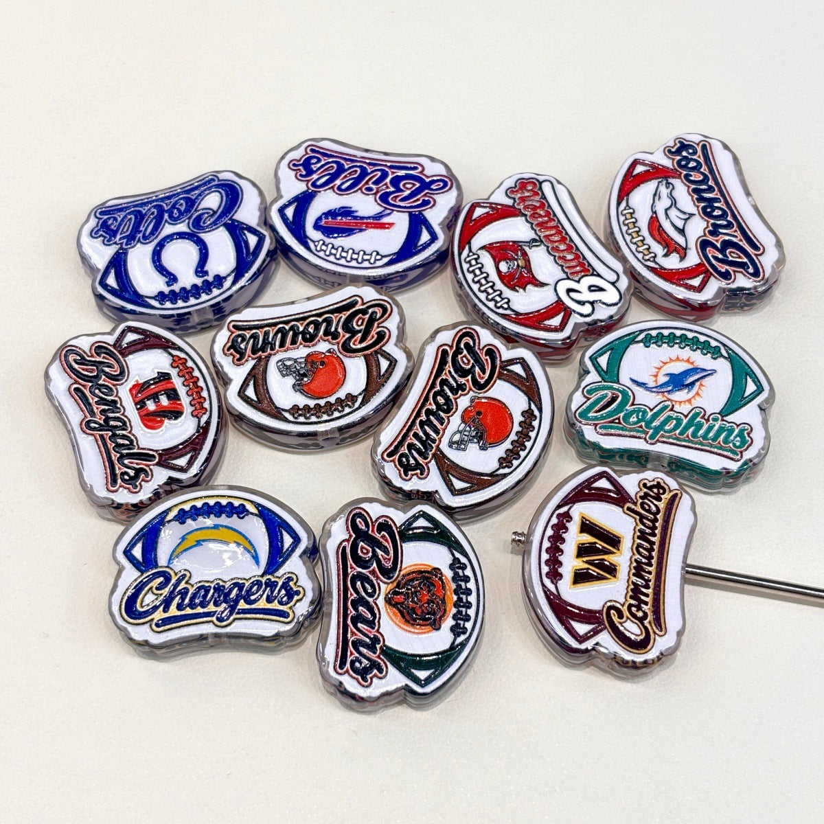 Football Game Day Script Acrylic Focal Beads, Stadium Mascot & Stitched Football Beads for DIY Beadable Pens & Keychains