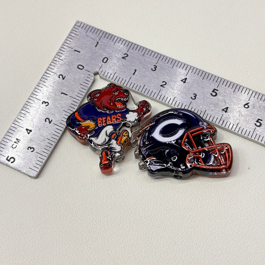 Navy & Orange Football Mascot Acrylic Focal Beads, Windy City Bear & Touchdown Beads for DIY Beadable Pens & Keychains