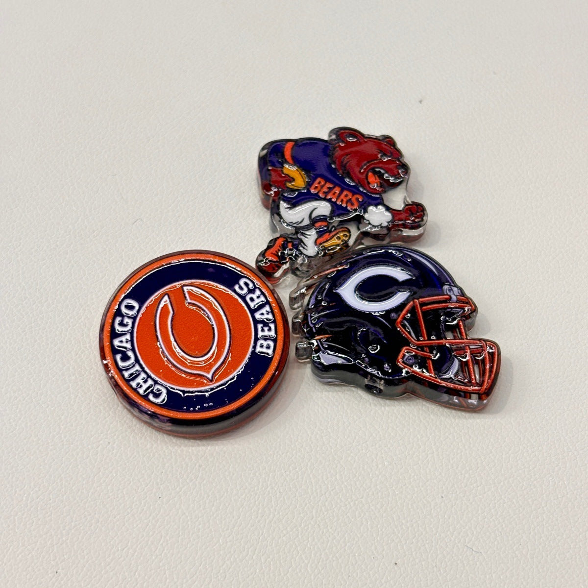 Navy & Orange Football Mascot Acrylic Focal Beads, Windy City Bear & Touchdown Beads for DIY Beadable Pens & Keychains