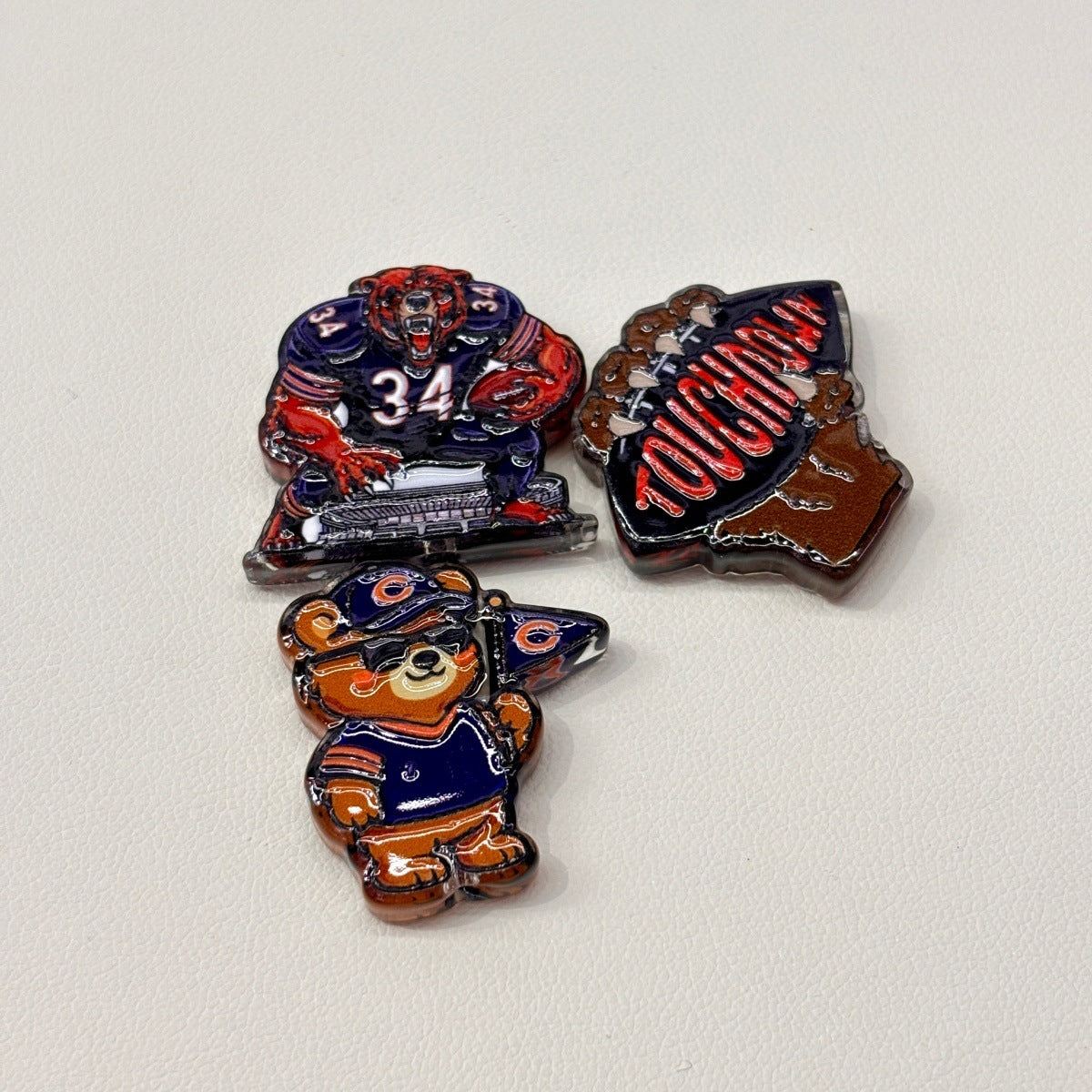 Navy & Orange Football Mascot Acrylic Focal Beads, Windy City Bear & Touchdown Beads for DIY Beadable Pens & Keychains