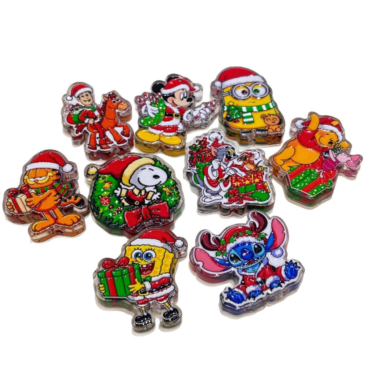 Holiday Cartoon Friends Acrylic Focal Beads, Christmas Santa Pals & Wreath Beads for DIY Beadable Pens & Keychains