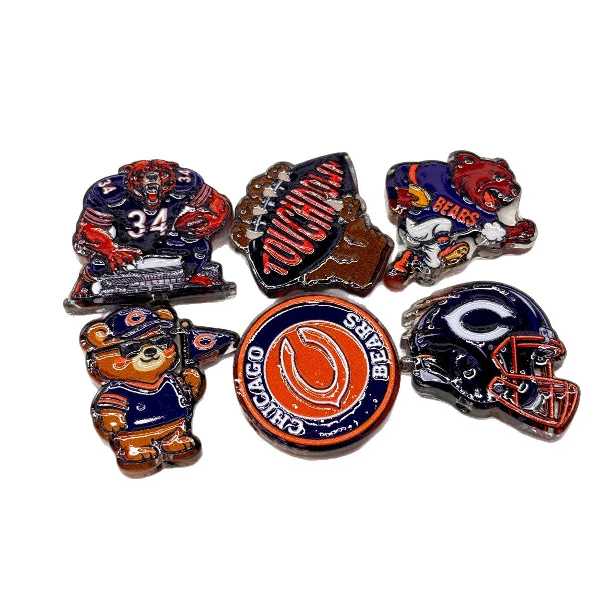 Navy & Orange Football Mascot Acrylic Focal Beads, Windy City Bear & Touchdown Beads for DIY Beadable Pens & Keychains