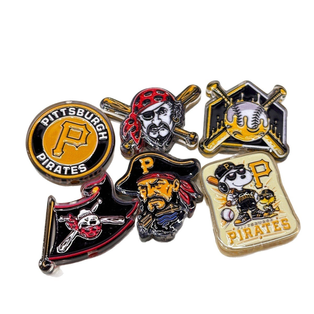 Black & Gold Baseball Pride Acrylic Focal Beads, Stadium Pirate & Crossed Bats Beads for DIY Beadable Pens & Keychains