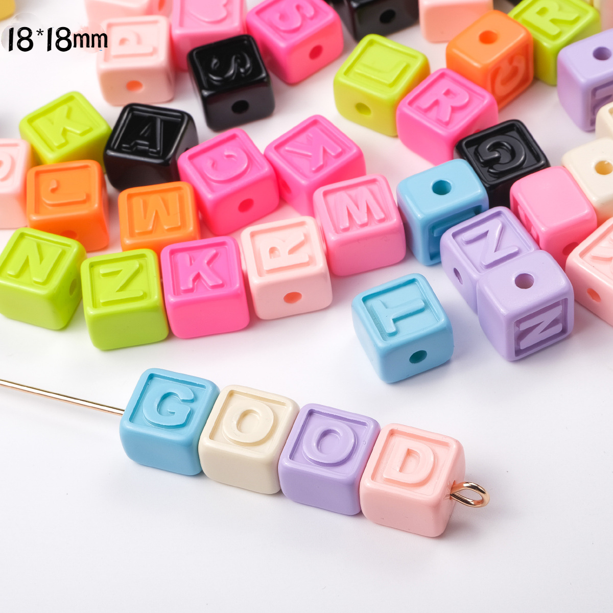 18MM Colorful Letter Block Glossy Acrylic Straight Hole Beads