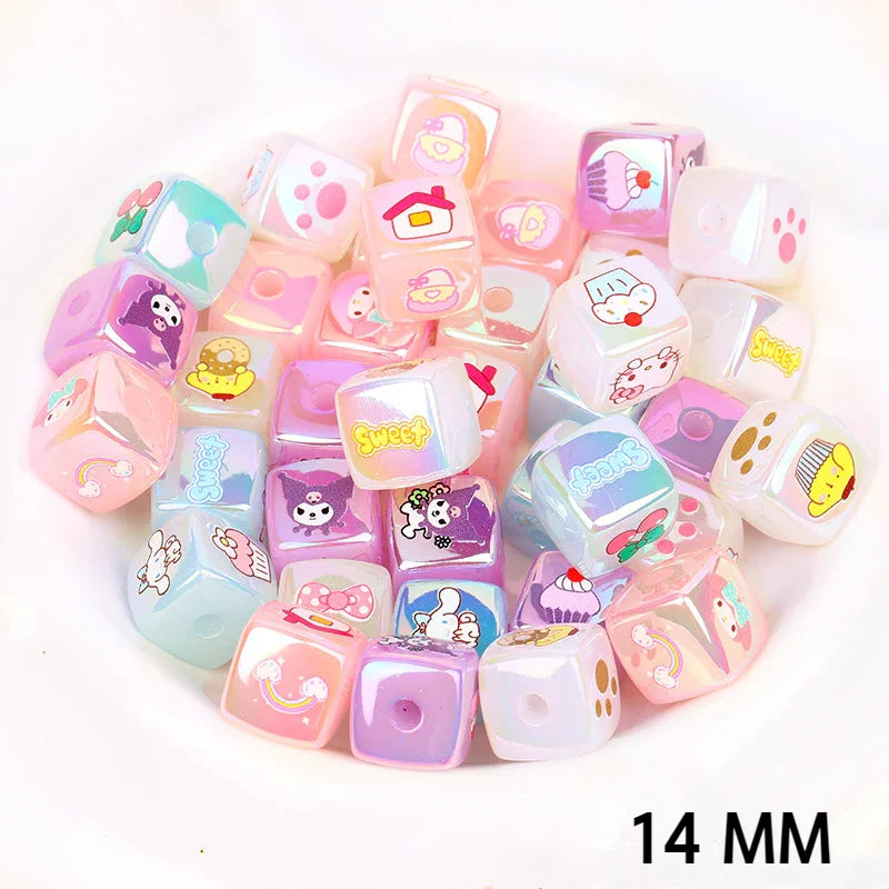 Cartoon Sanrio Acrylic Square Jelly Color Straight Hole Beads