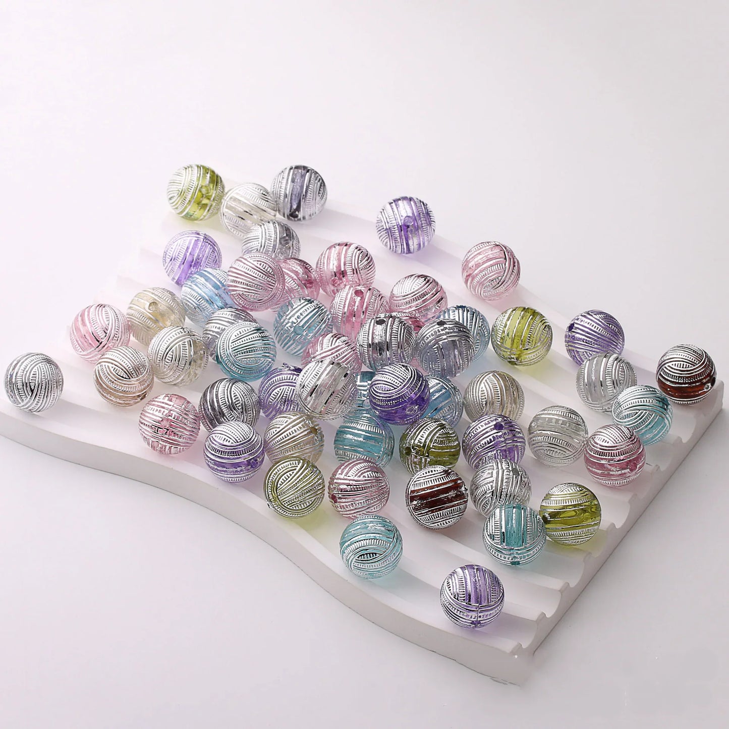 16mm Acrylic Transparent Color Silver-plated Lines Round Beads