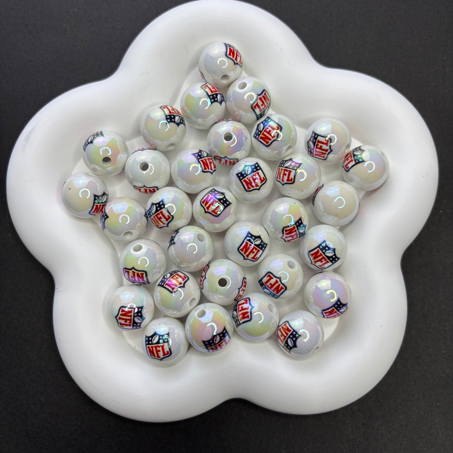 16MM NFL Electroplated Solid Color Printed American Football Team Round Beads - Beadable Cat