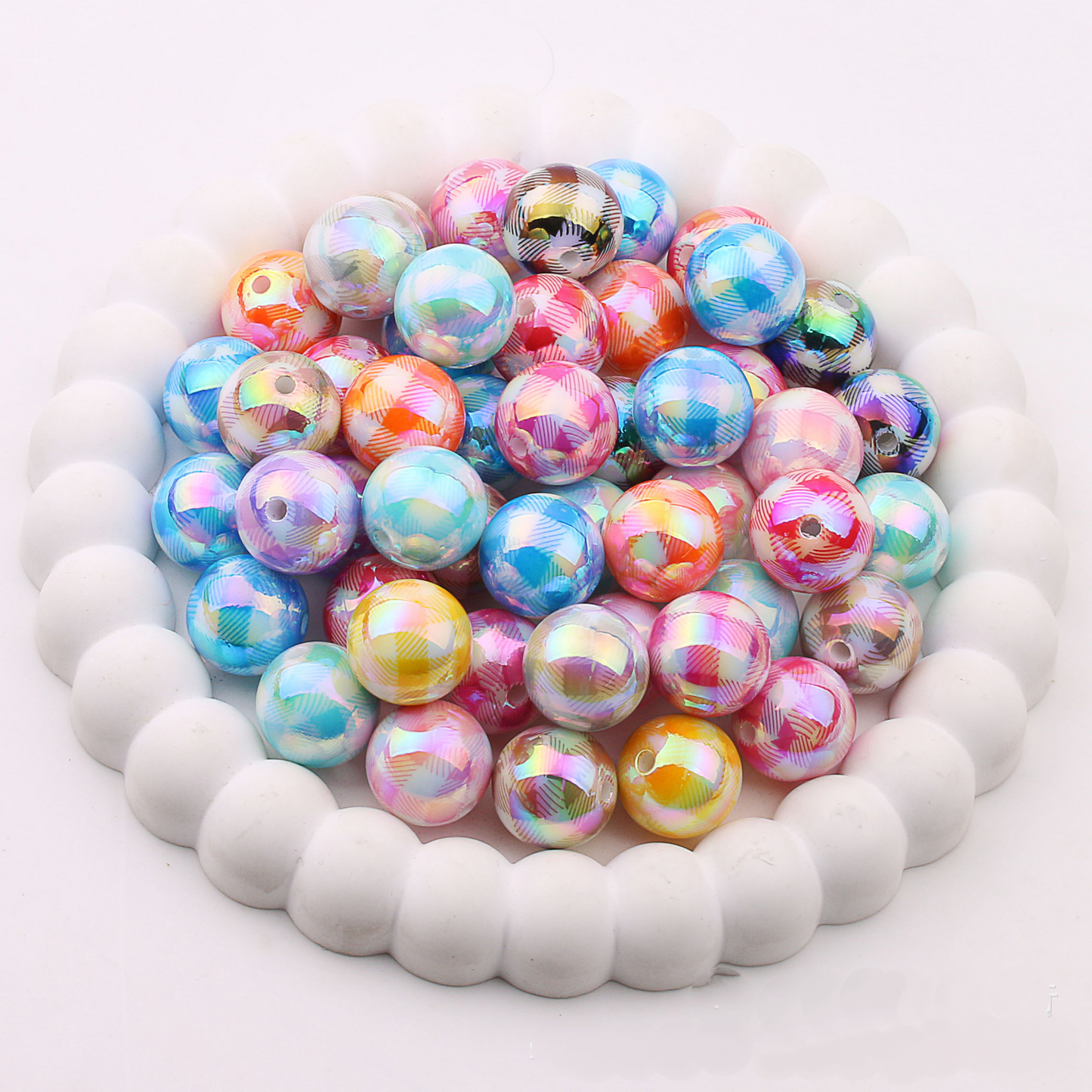 16mm Colored Checkered Acrylic Straight Hole Beads - Beadable Cat