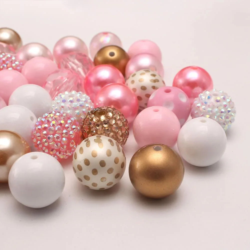 48pcs Pink Gold Printing Point 20MM Acrylic Beads DIY Mixed Color Mixed Bead Combination