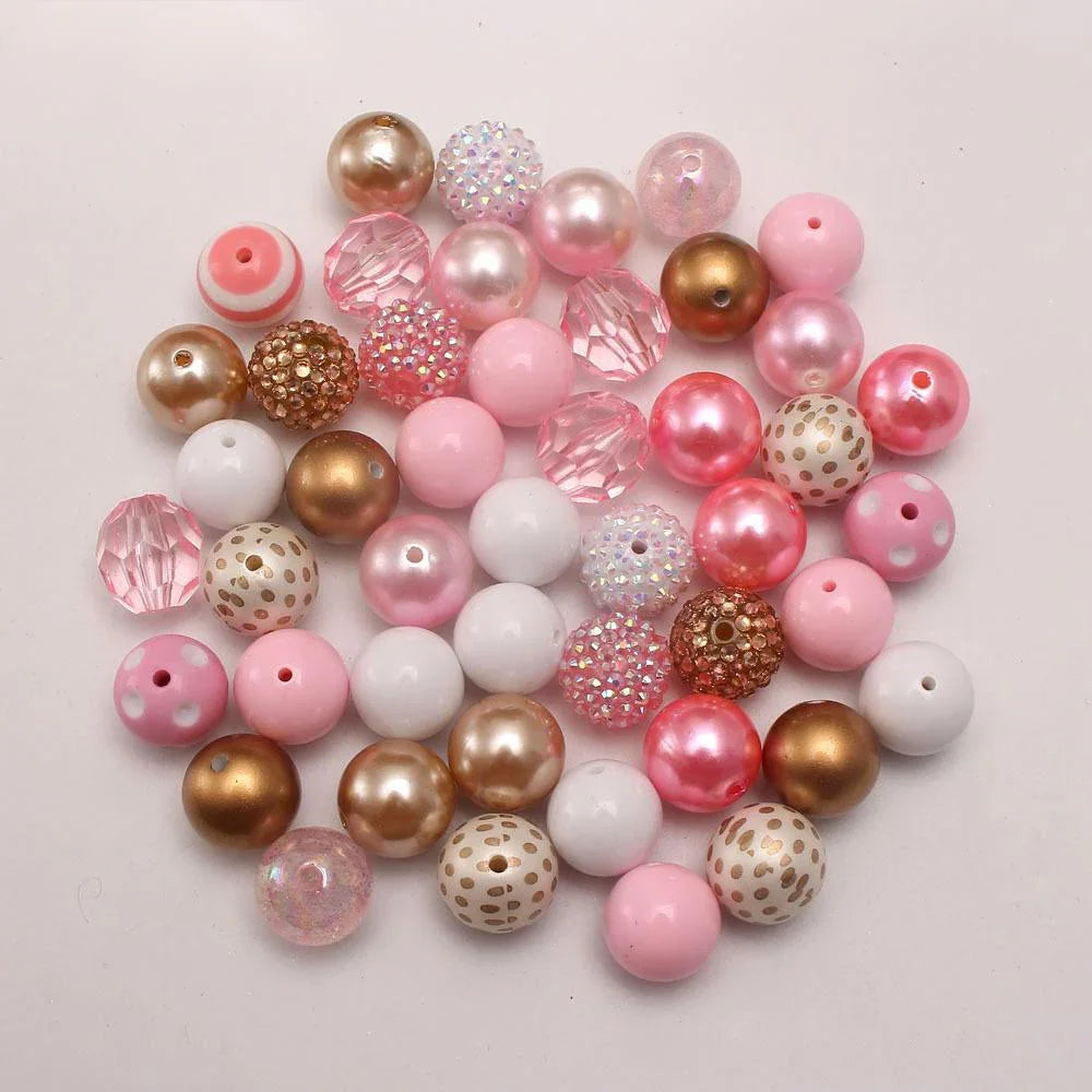 48pcs Pink Gold Printing Point 20MM Acrylic Beads DIY Mixed Color Mixed Bead Combination