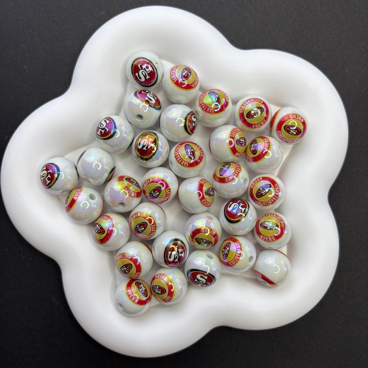 16MM Electroplated Solid Color Printed American Football Team Round Beads