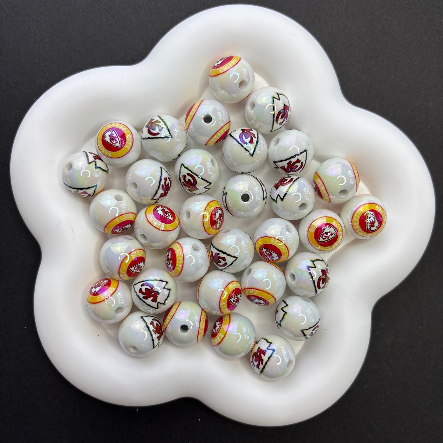 16MM Electroplated Solid Color Printed American Football Team Round Beads