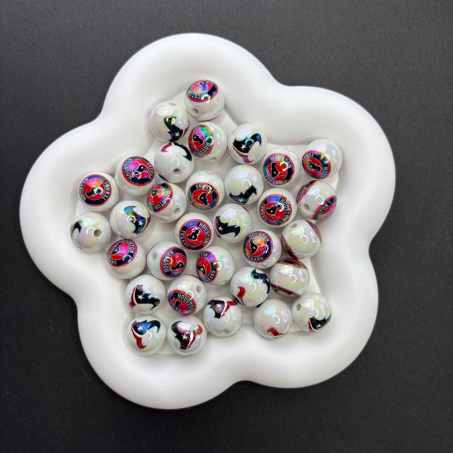 16MM Electroplated Solid Color Printed American Football Team Round Beads