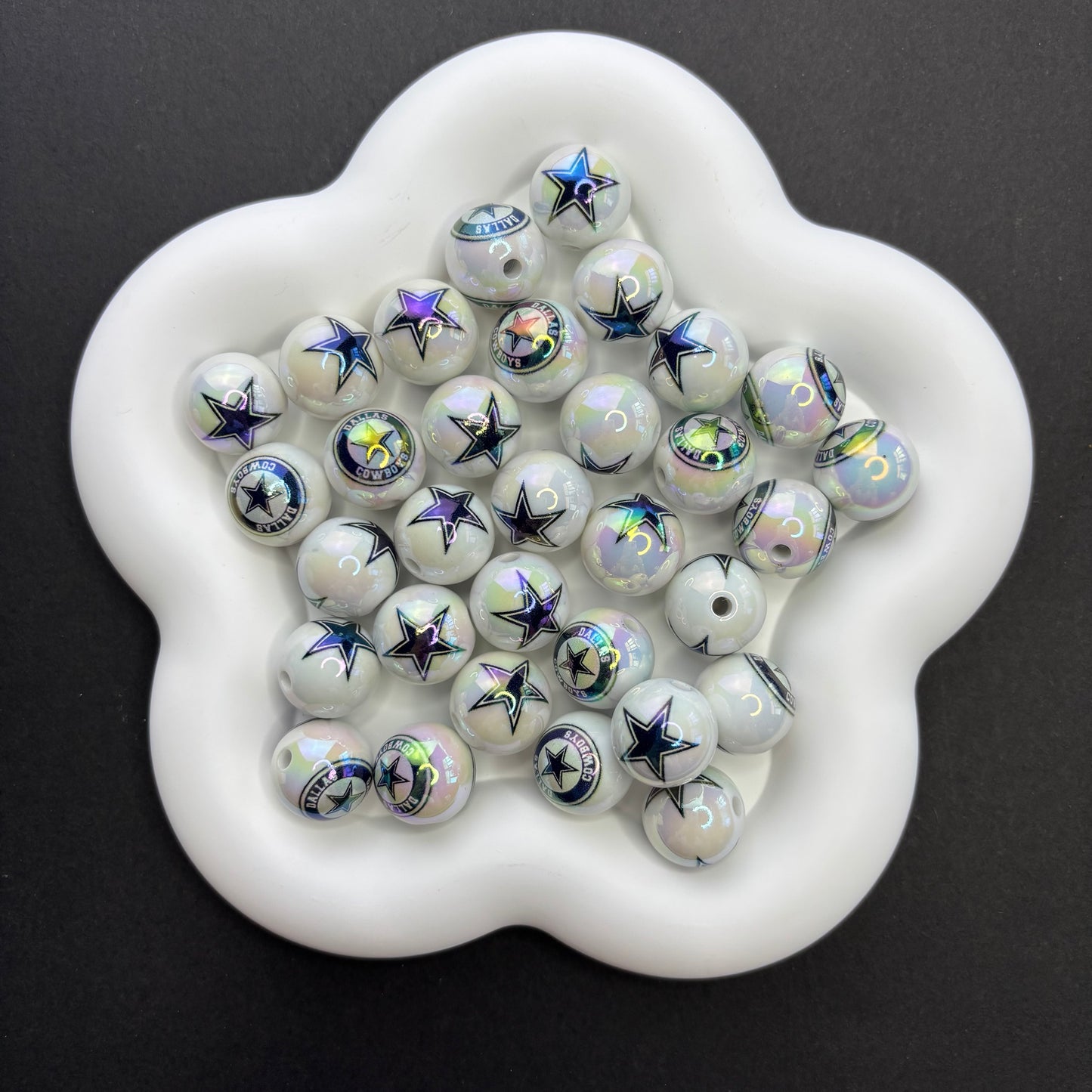 16MM Electroplated Solid Color Printed American Football Team Round Beads
