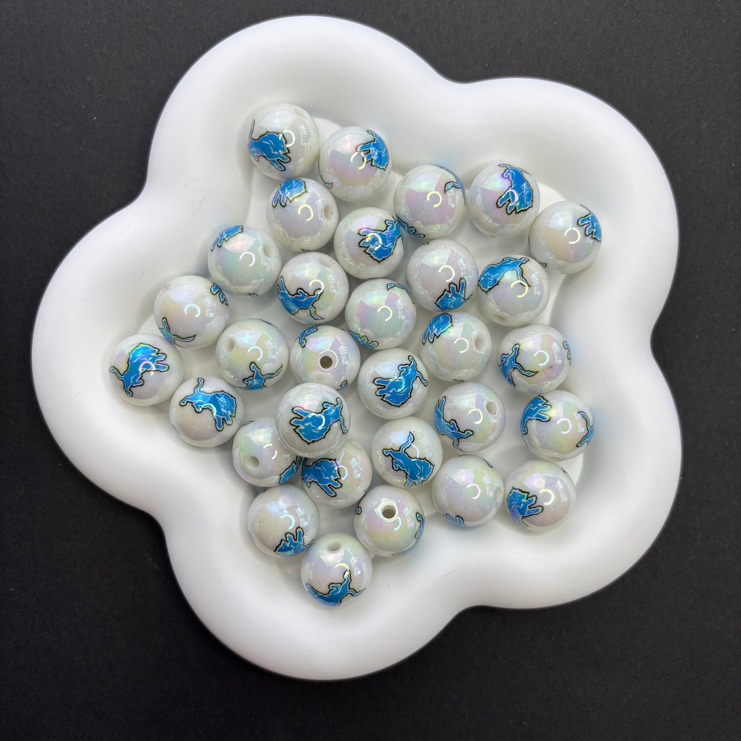 16MM Electroplated Solid Color Printed American Football Team Round Beads