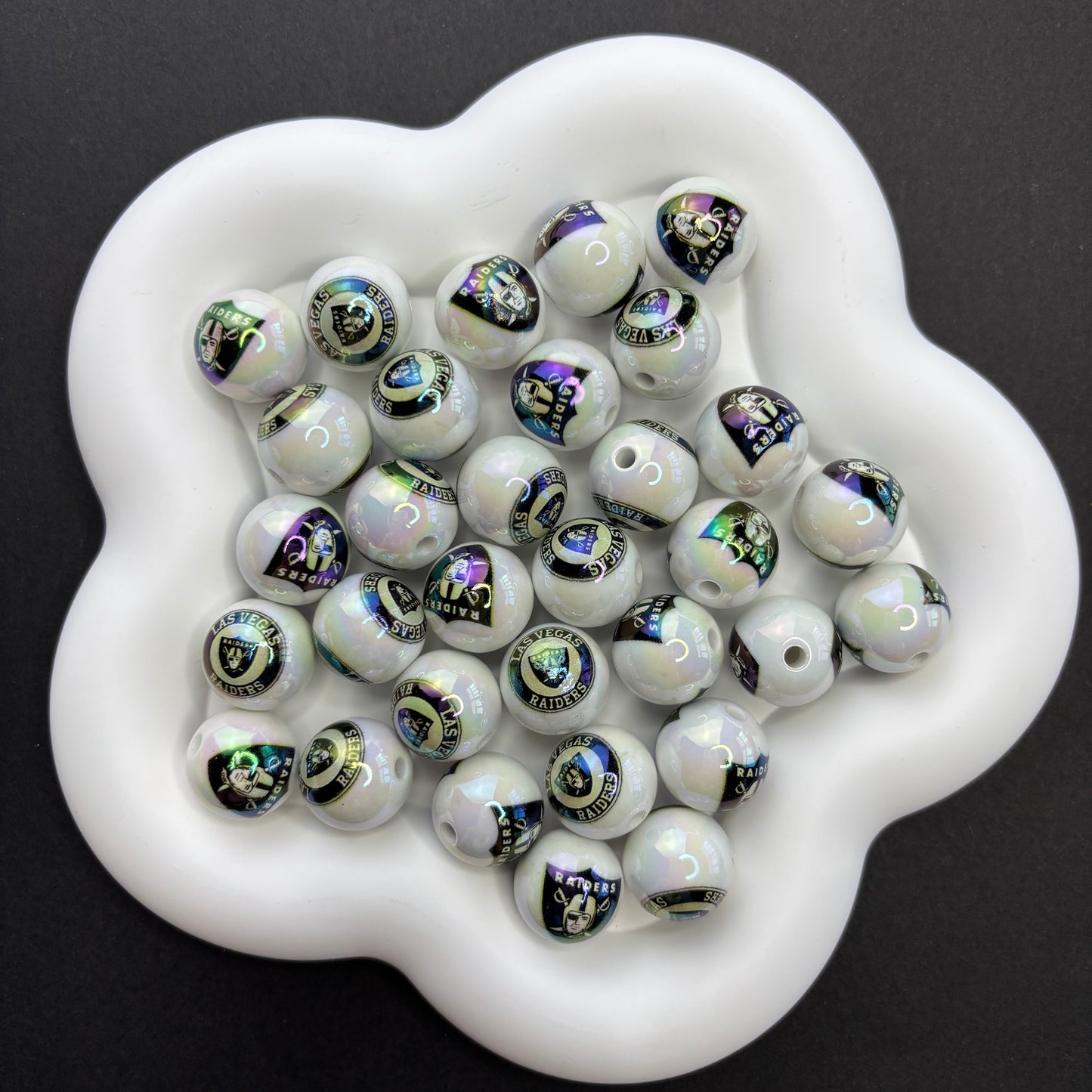 16MM Electroplated Solid Color Printed American Football Team Round Beads