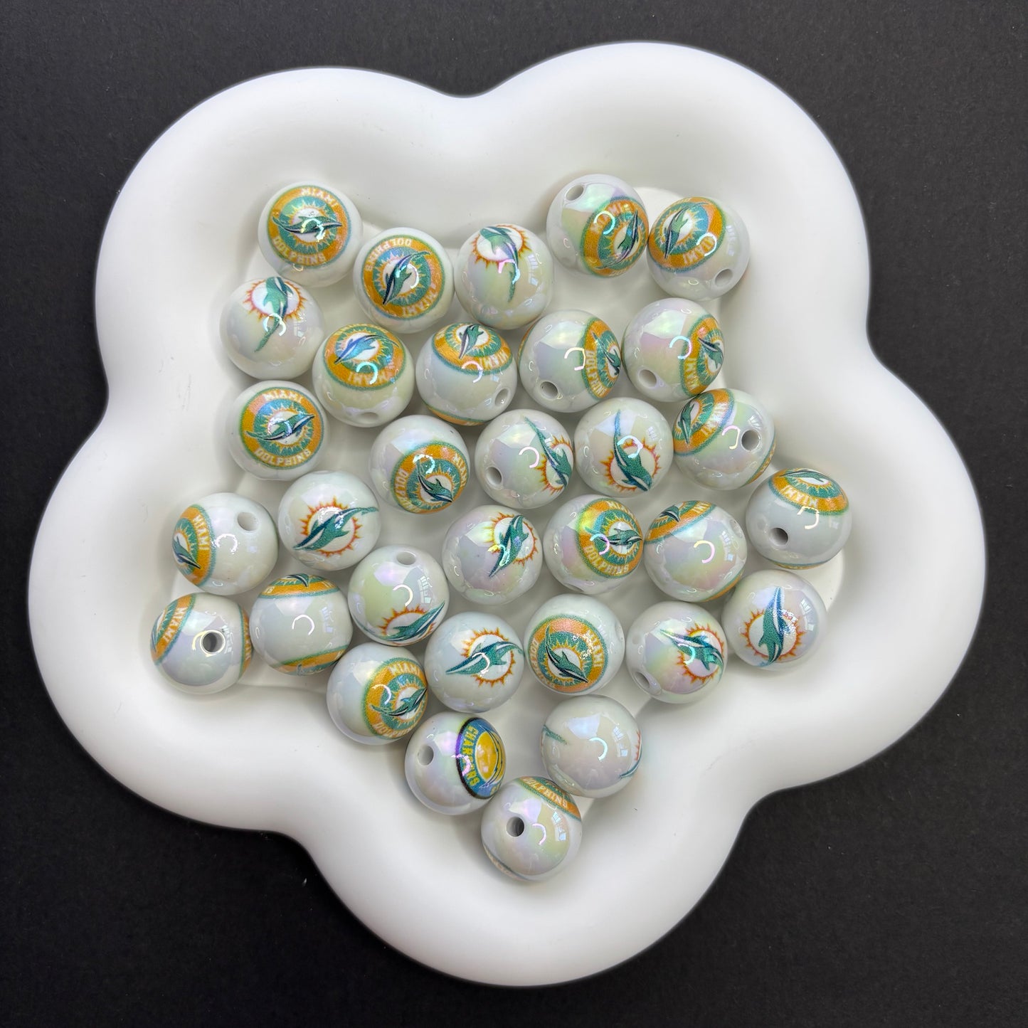 16MM Electroplated Solid Color Printed American Football Team Round Beads