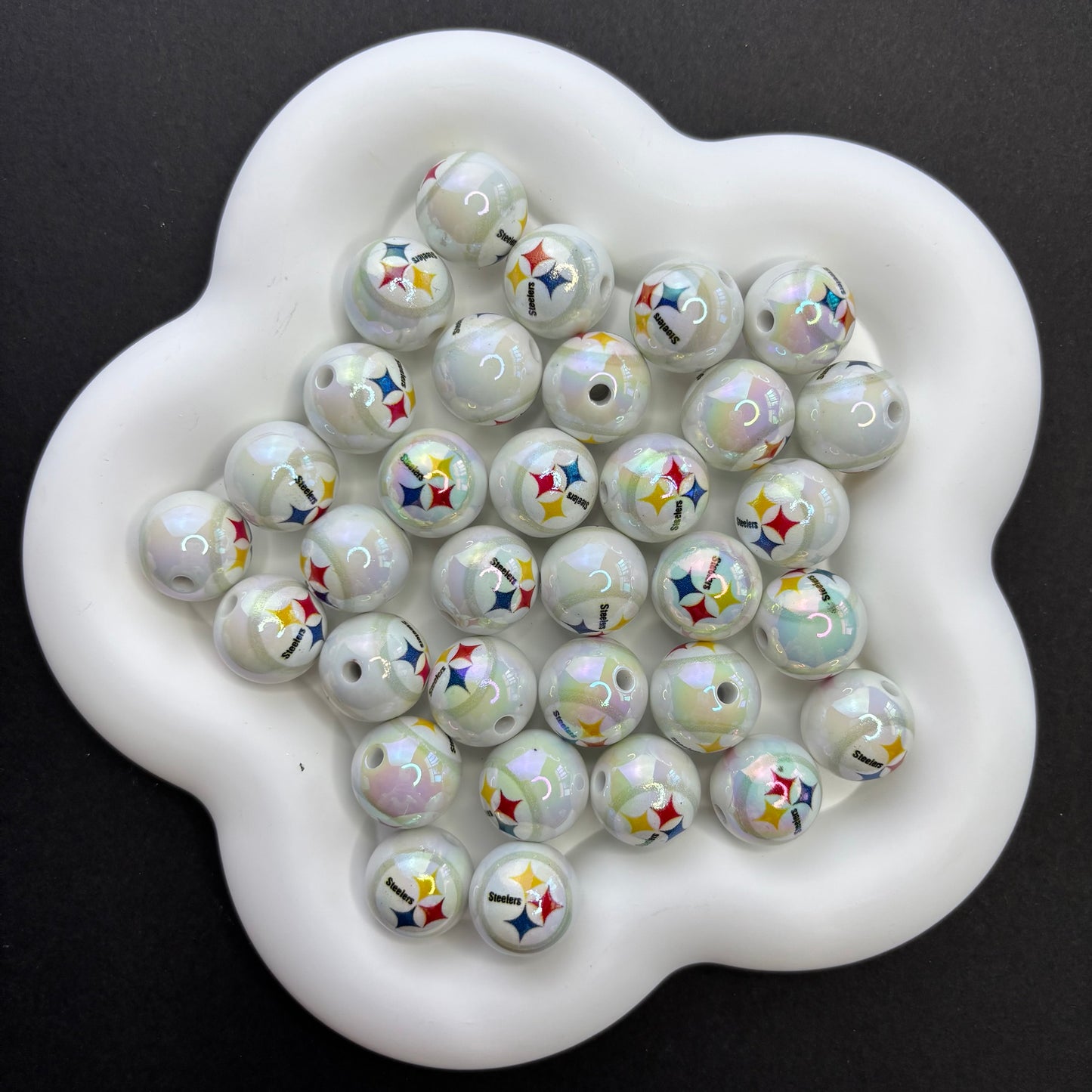 16MM Electroplated Solid Color Printed American Football Team Round Beads