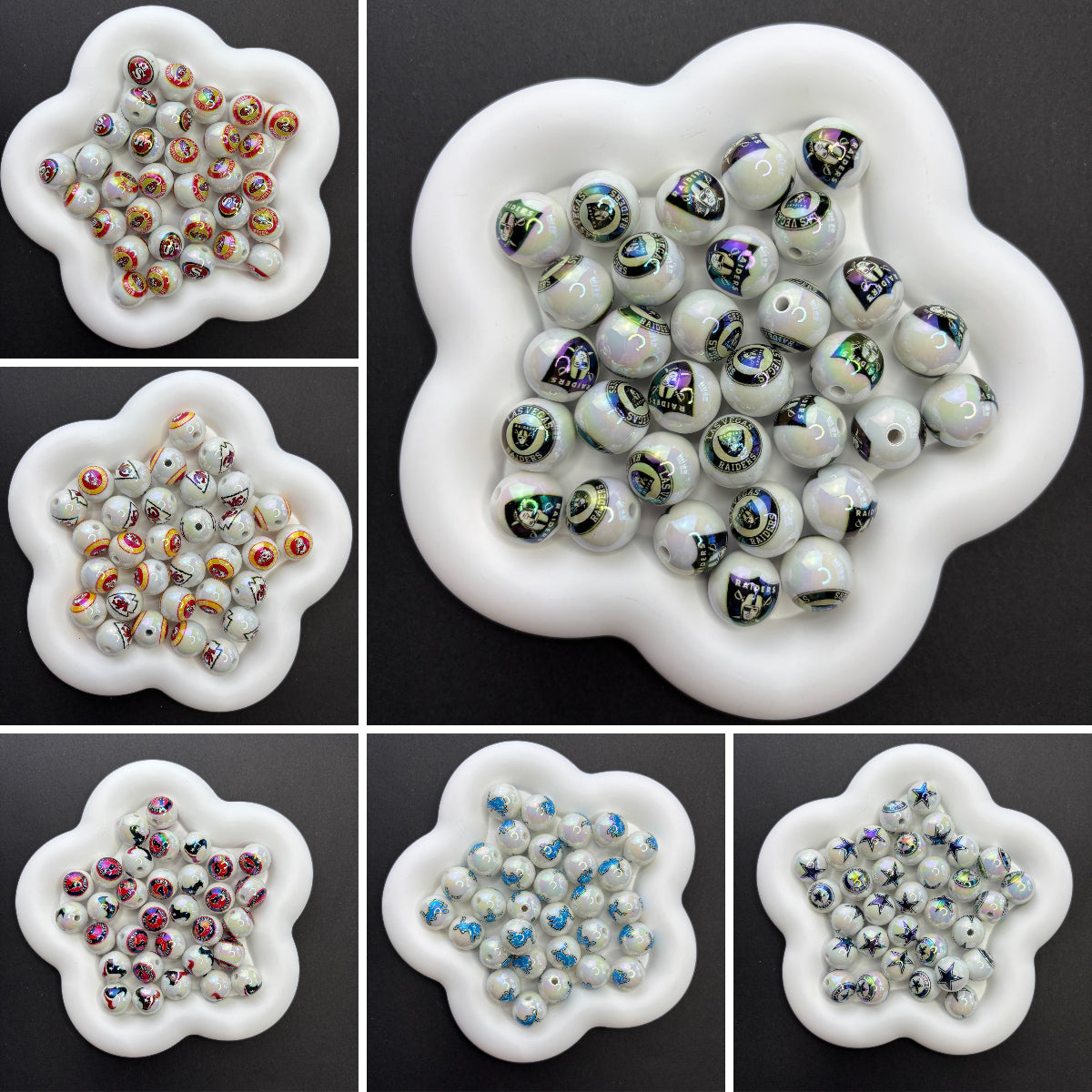 16MM Electroplated Solid Color Printed American Football Team Round Beads