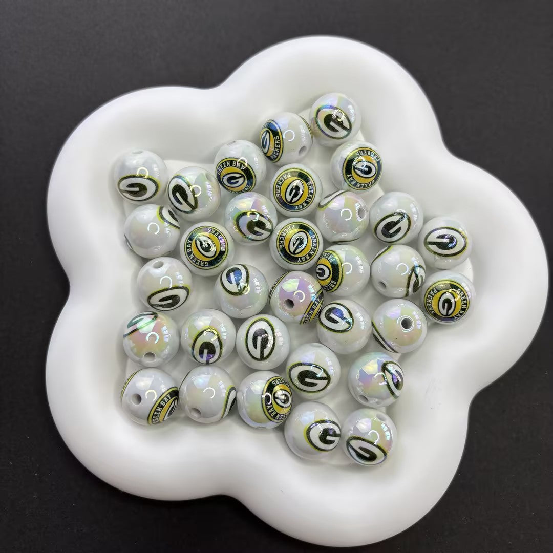 16MM Electroplated Solid Color Printed American Football Team Round Beads