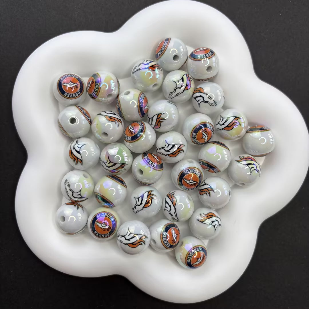 16MM Electroplated Solid Color Printed American Football Team Round Beads