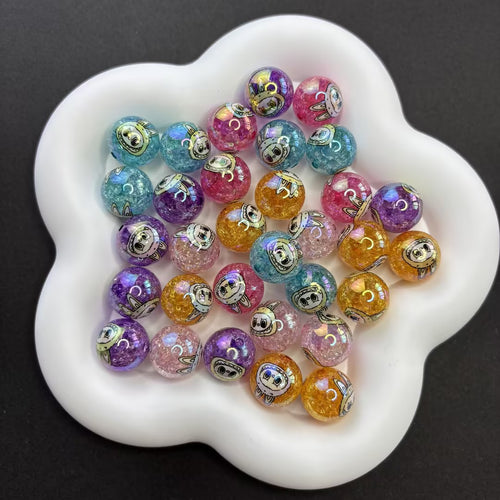 16mm Labub Mixed Color Crackle Burst Acrylic Beads