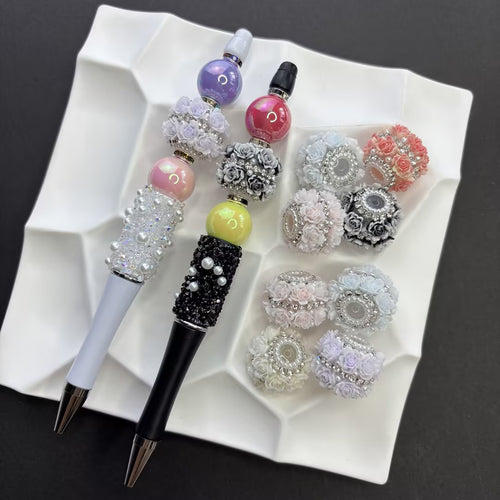 Full Diamond Flower Pearl Acrylic Beads