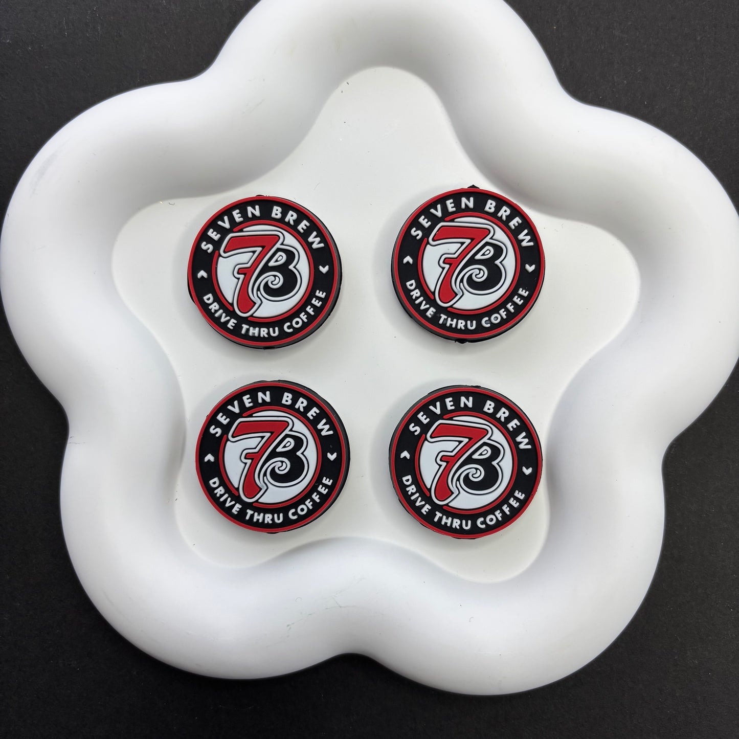 Silicone Focal Beads Seven Coffee, Red Black and White Colors, Flat Round Shape - Beadable Cat