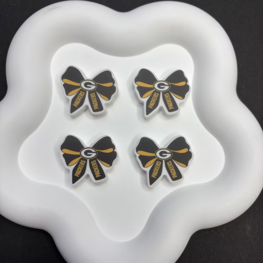 NFL Team Theme Bow Silicone Beads - Football Bow Focal Beads for Pens & Jewelry Making - Bulk Silicone Beads for DIY Crafts