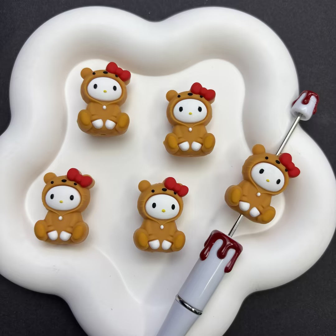 Yellow coat with red bow Hello Kitty | Silicone Focal Bead for DIY Keychain & Pen Wrap
