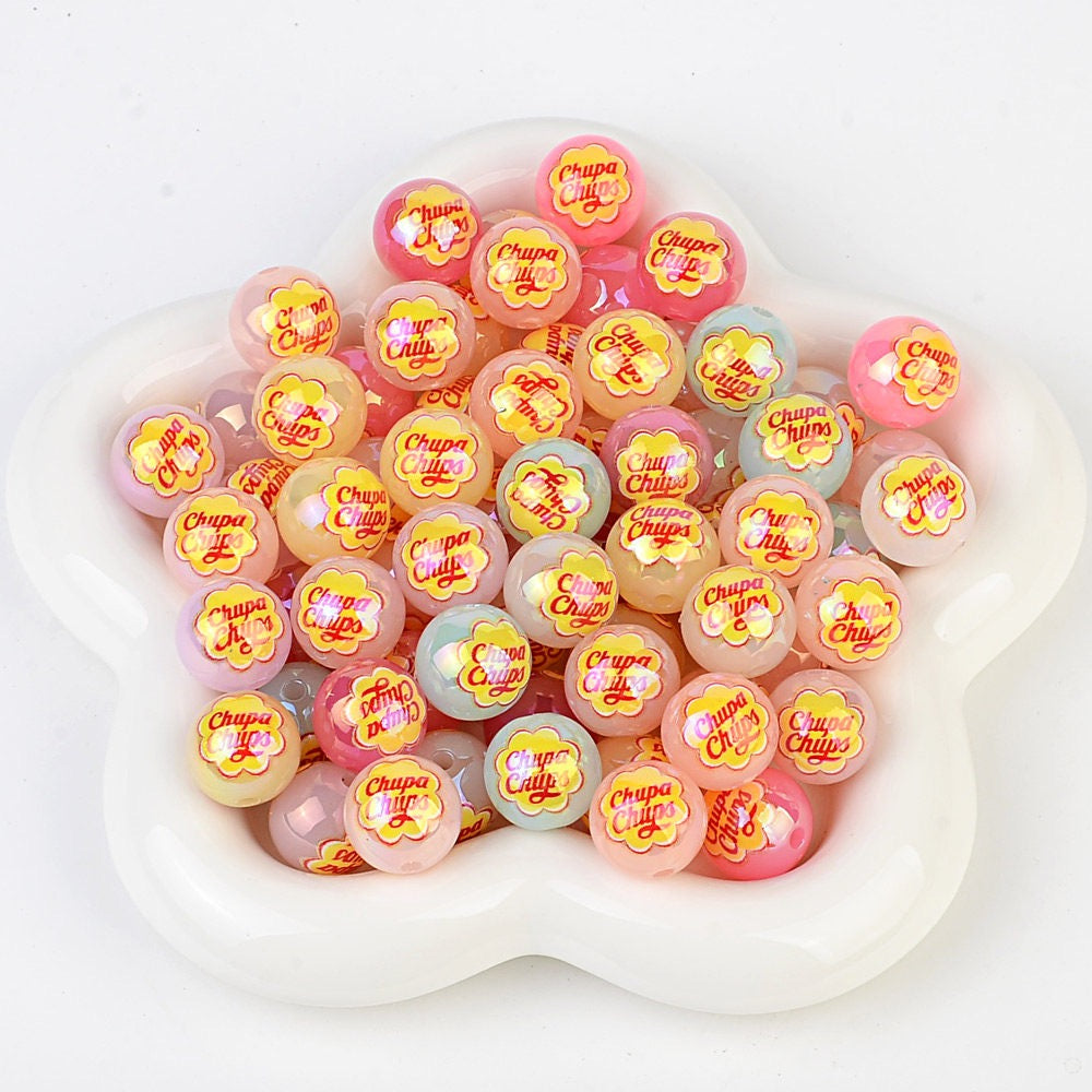 16mm Mixed Pastel Chupa Chups Inspired Beads - Iridescent AB Candy | Acrylic Bead for DIY Bracelet Keychain Jewelry Making
