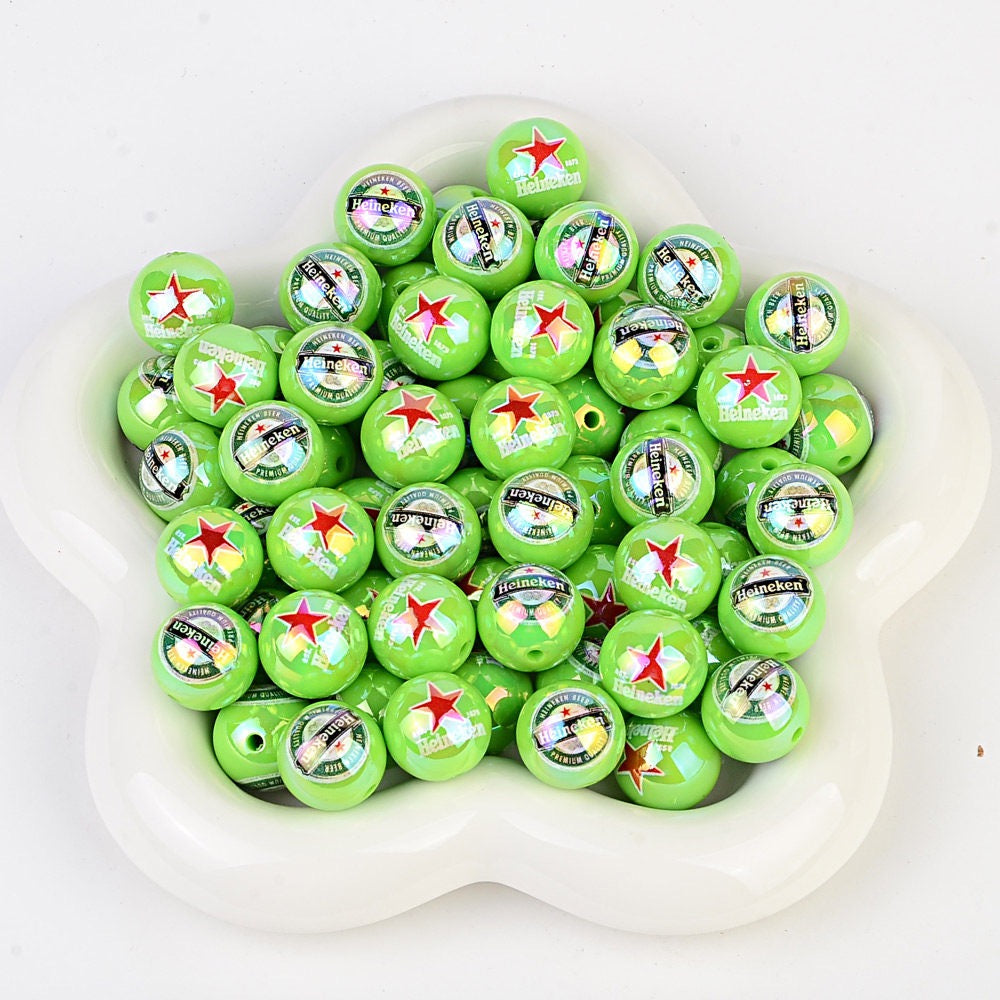 16mm Heineken Inspired Beer Beads - Iridescent AB Lime Green Round | Acrylic Bead for DIY Bracelet Keychain Jewelry Making