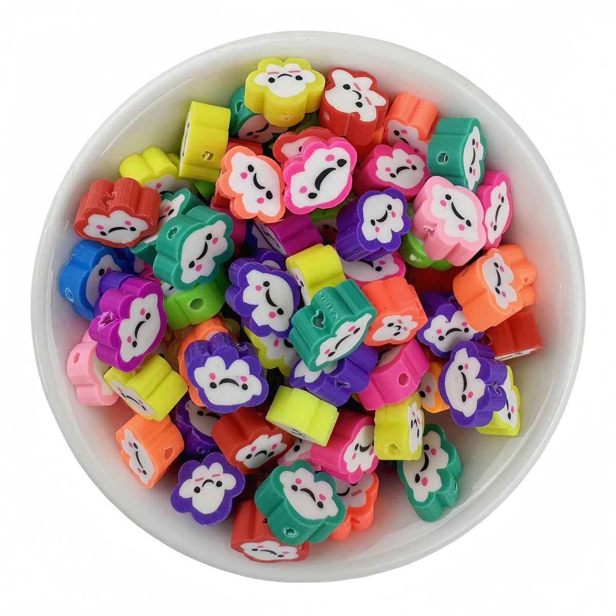 50pcs mixed-color smiley cloud polymer clay beads - 10mm | Clay Bead for DIY Bracelet Keychain & Boho Jewelry