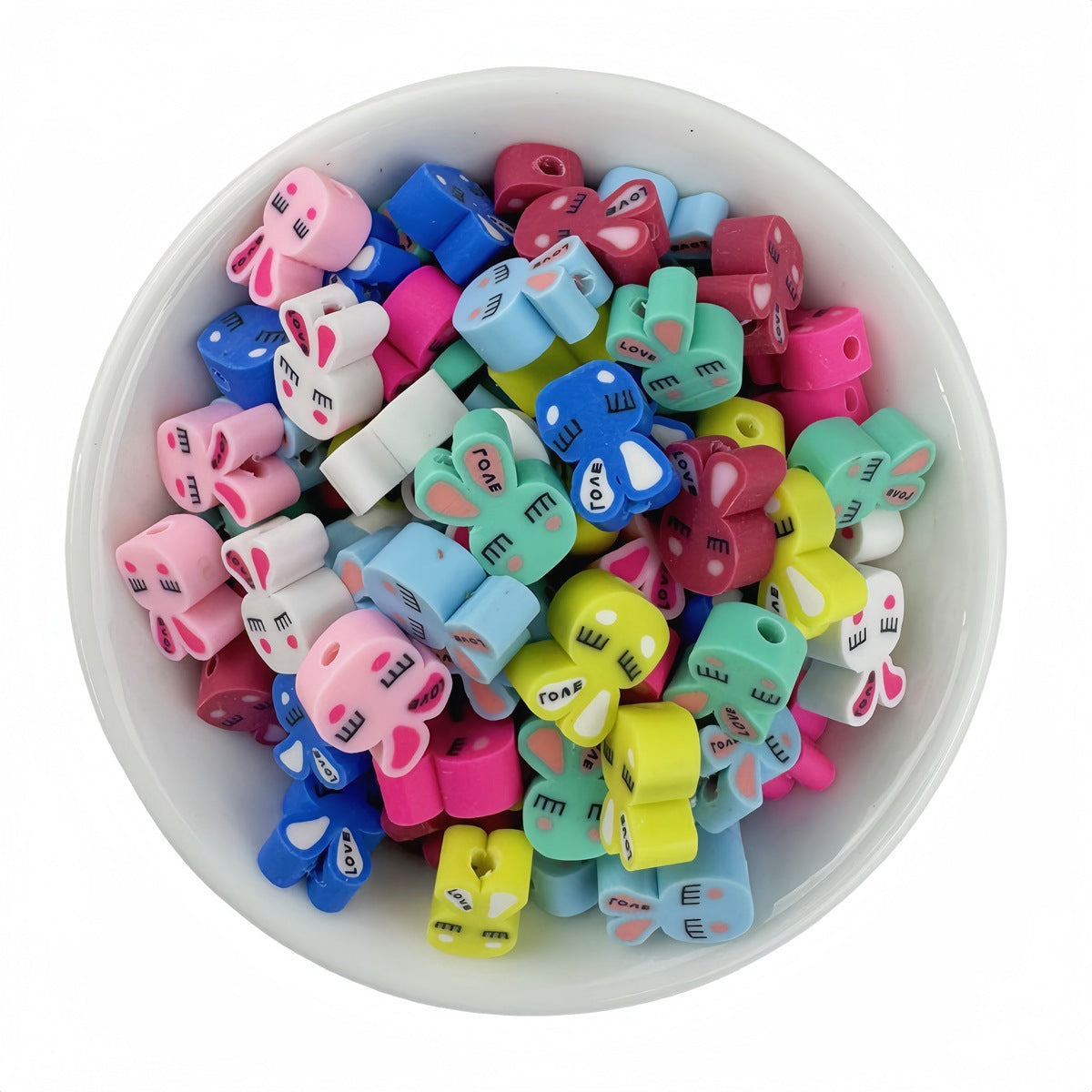 50pcs mixed-color bunny polymer clay beads - 10mm | Clay Bead for DIY Bracelet Keychain & Boho Jewelry