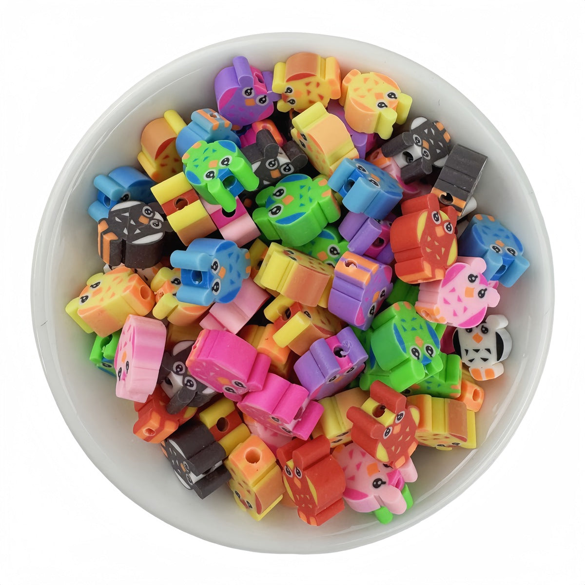 50pcs mixed-color owl polymer clay beads - 10mm | Clay Bead for DIY Bracelet Keychain & Boho Jewelry