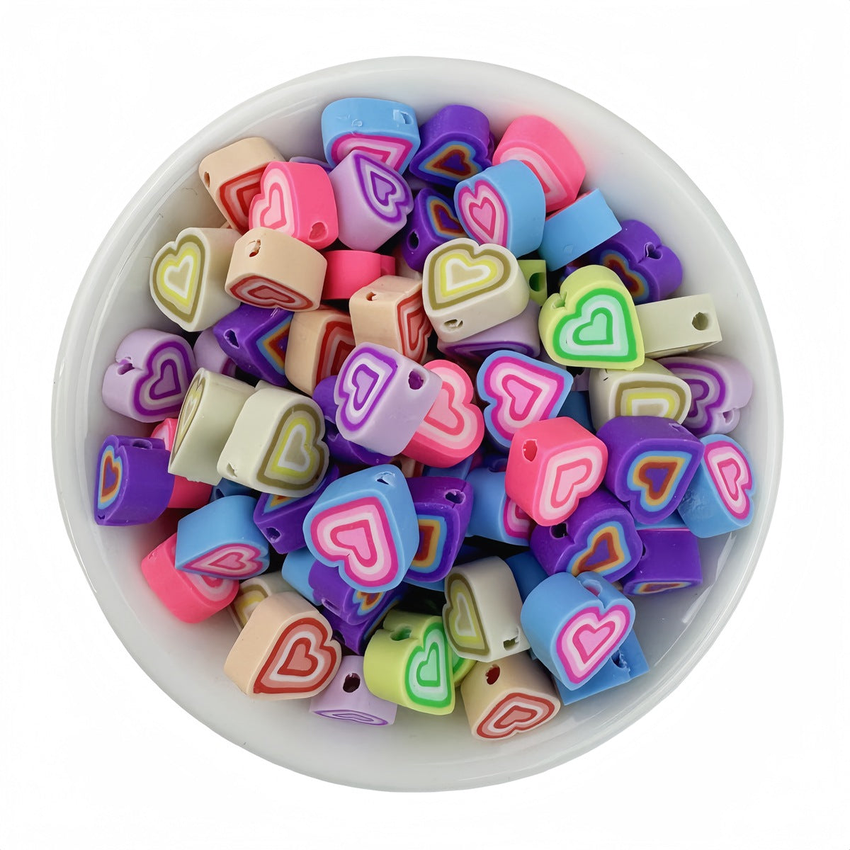 50pcs Mixed Color Gradient Double Heart Polymer Clay Beads - 10mm | Clay Bead for DIY Bracelet Keychain & Boho Jewelry