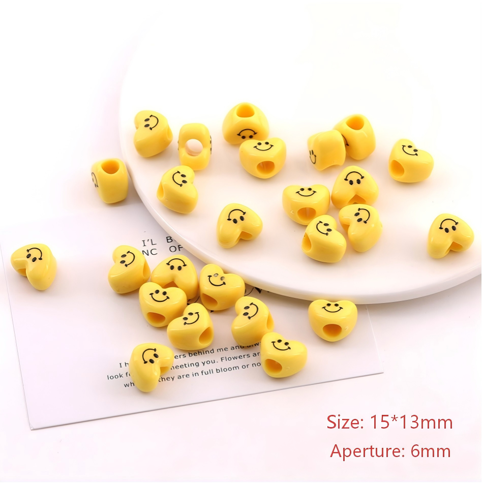 Yellow Smiley Face Acrylic Beads, Large Hole Star & Heart Shaped | Acrylic Bead for DIY Bracelet Keychain Jewelry Making
