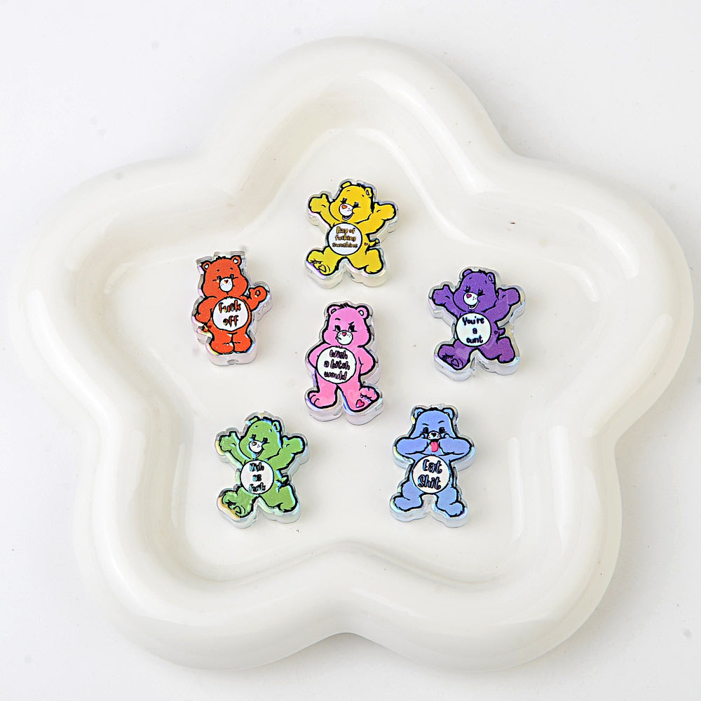 Funny Sarcastic Bears Acrylic Focal Beads, AB Iridescent Adult | Acrylic Bead for DIY Bracelet Keychain Jewelry Making