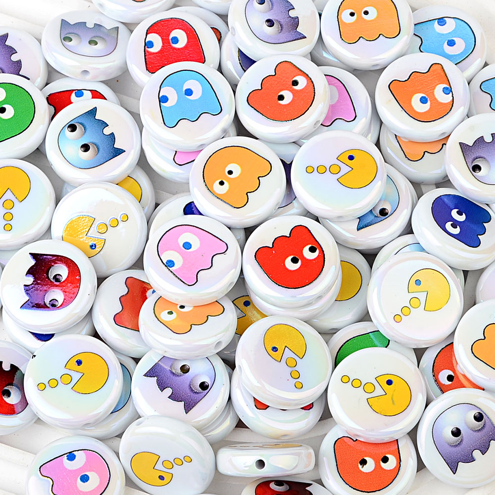 3D Retro Arcade Game Characters Resin Focal Beads, Cute Pac-Man & | Acrylic Bead for DIY Bracelet Keychain Jewelry Making