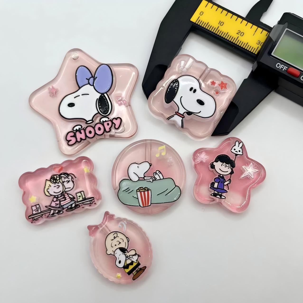 3D Snoopy Cartoon Acrylic Focal Beads, Double-Sided Pink Jelly Dog Character Spacer Beads for DIY Beadable Pens, Keychains, Cute Bag Charms
