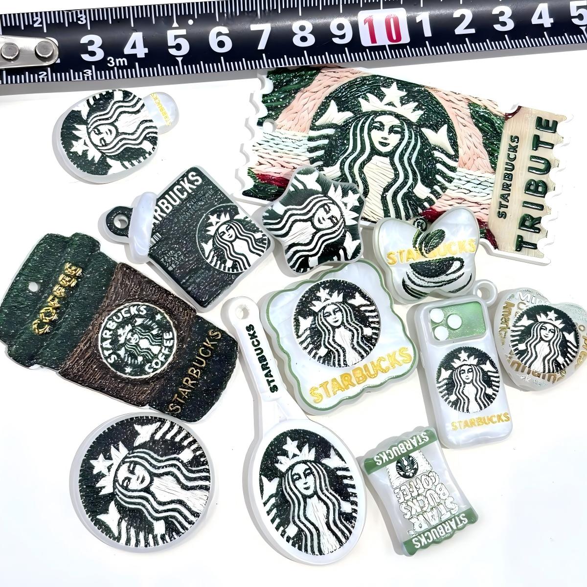 3D Starbucks Coffee Acrylic Focal Beads & Charms, Faux Embroidery Texture Double-Sided Spacer Beads with Holes for DIY Beadable Pens, Keychains, Bag Pendants