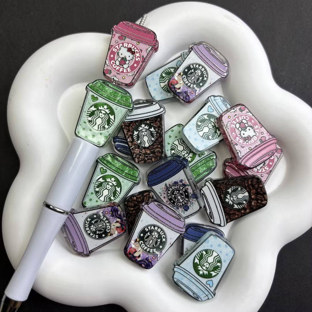 Cute Coffee Cup Acrylic Beads for DIY Beadable Pens - Bulk Miniature Beverage Focal Beads Only (No Pens)