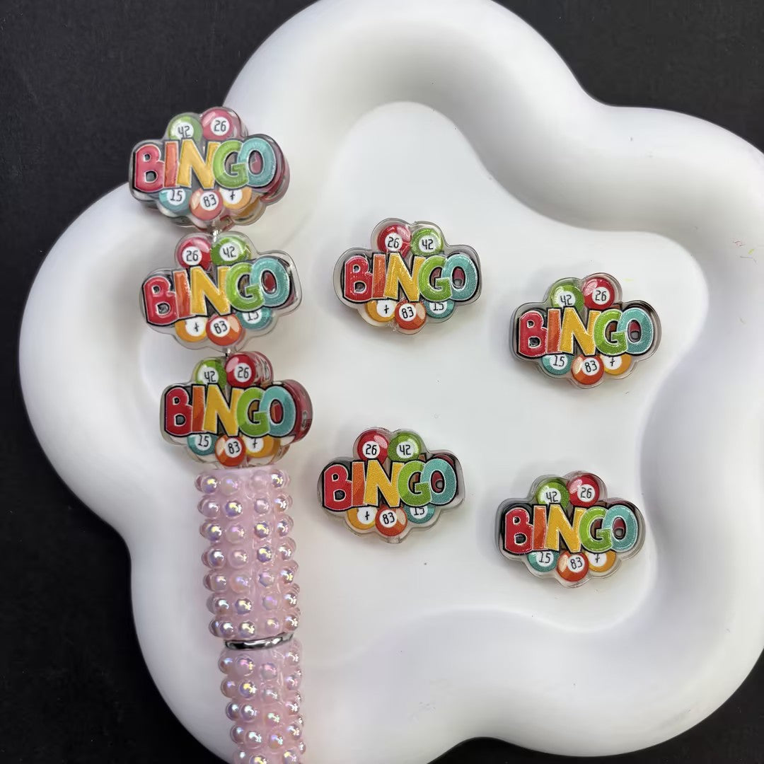 Colorful "BINGO" Lucky Game Silicone Focal Beads - Bingo Night Ball Large Hole Acrylic Charms for DIY Beadable Pens, Keychains & Craft Supplies