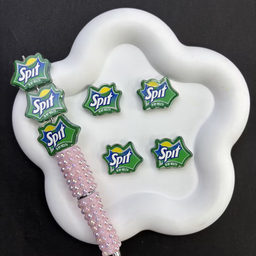 Funny Soda Parody "Spit In My Mouth" Silicone Focal Beads - Green Star Beverage Meme Large Hole Acrylic Charms for DIY Beadable Pens, Keychains & Craft Supplies